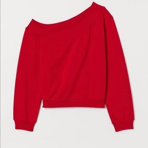 H&M Red One- Shoulder Sweatshirt Top- Size S